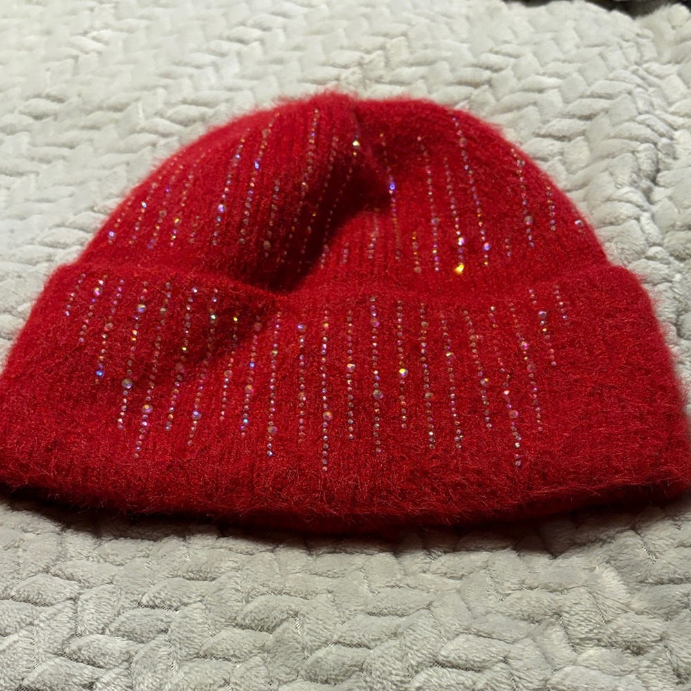Red Beanie with Sparkling Accents